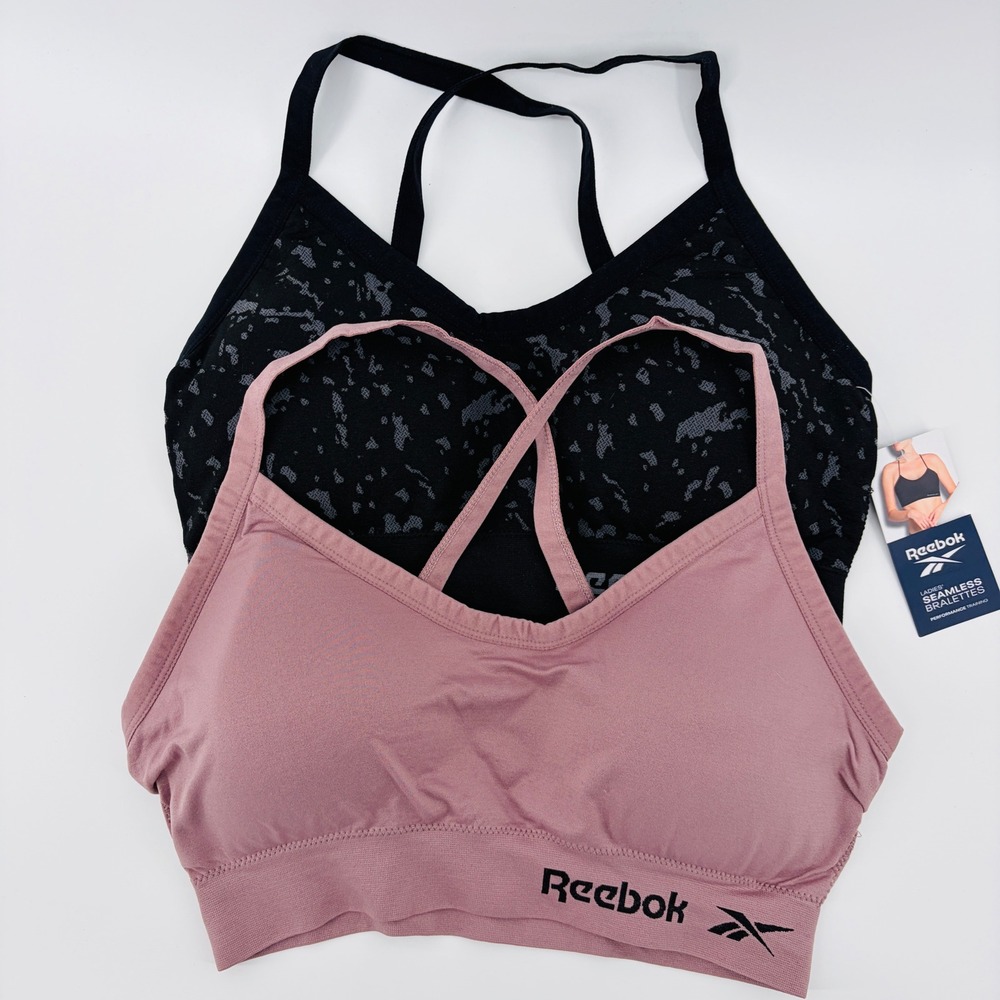 Reebok Womens Seamless Sports Bralettes 2 Pack XL Mauve Black Camo NEW